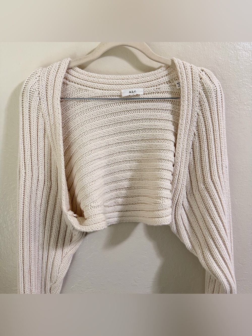 A.L.C. Ivory Ribbed Knit Cropped Bolero Shrug Sweater Size Small Excellent - Picture 3 of 10